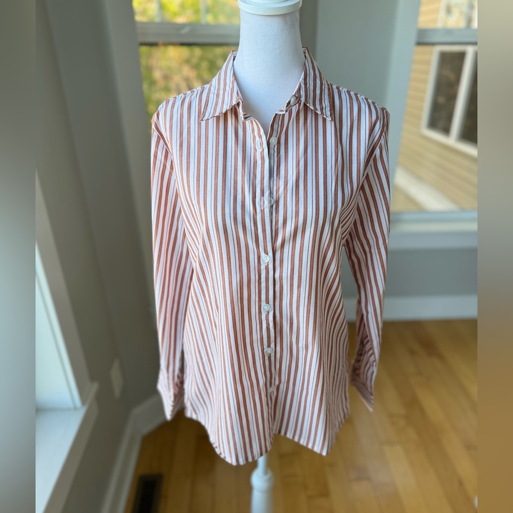 Vintage America’s Sweetheart Orange White Striped Cotton Button Down Dress Shirt